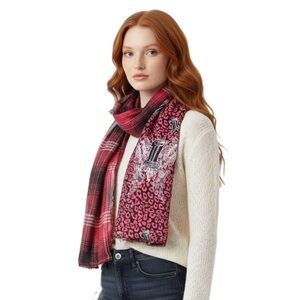 Harley-Davidson Women's Red, Silver & Black Reversible Scarf 11 x 69”
